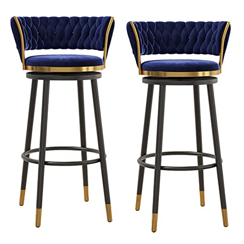 Barhocker, Esszimmerstuhl, moderne drehbare Barhocker, 2er-Set, Thekenhöhe, Thekenhocker mit geschwungener, gewebter Rückenlehne, Fußstütze, luxuriöser Samt-Barhocker, Heimbar, Kücheninselhocker, von GGZONE