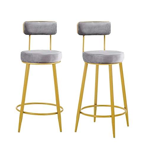 GGZONE Barhocker, Esszimmerstuhl, Barhocker, 2er-Set, 65 cm hohe Thekenhocker, mit Samt gepolsterte Barhocker mit Fußstütze und Rückenlehne für Wohnzimmer, Küche, Esszimmer, Rosa Beautiful Scenery von GGZONE