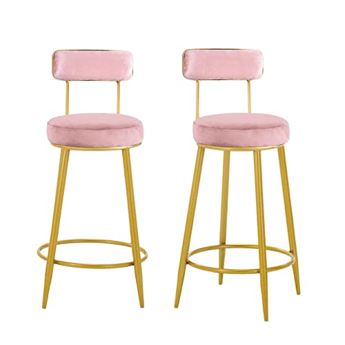 GGZONE Barhocker, Esszimmerstuhl, Barhocker, 2er-Set, 65 cm hohe Thekenhocker, mit Samt gepolsterte Barhocker mit Fußstütze und Rückenlehne für Wohnzimmer, Küche, Esszimmer, Rosa Beautiful Scenery von GGZONE