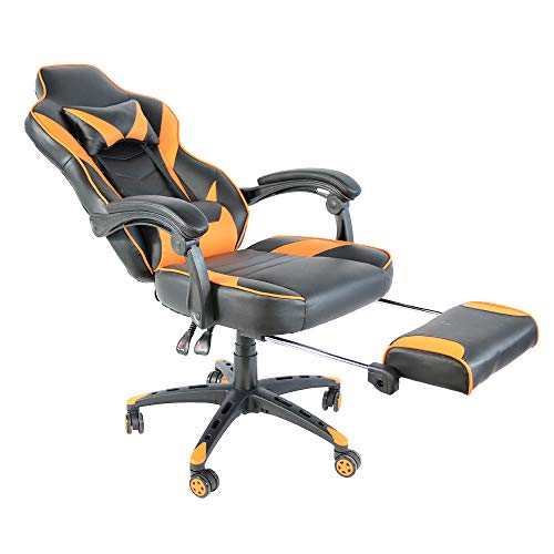 PC-Gaming-Stuhl, Bürostuhl aus PU-Leder mit hoher Rückenlehne, ergonomischer Liegestuhl mit Fußstütze, mit Lordosenstütze, hochklappbaren Armen und Kopfstütze, Chef-Computerstuhl aus PU-Leder mit von GGZONE