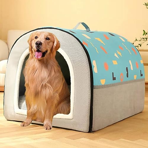 GGoty 2-in-1 Hundehütte, weich, faltbar, Hundekorb, Hundesofa, Bett, großes Hundekissen, tragbares Hundehaus, beruhigendes Haustierheim (75 x 50 x 50 cm, blau) von GGoty