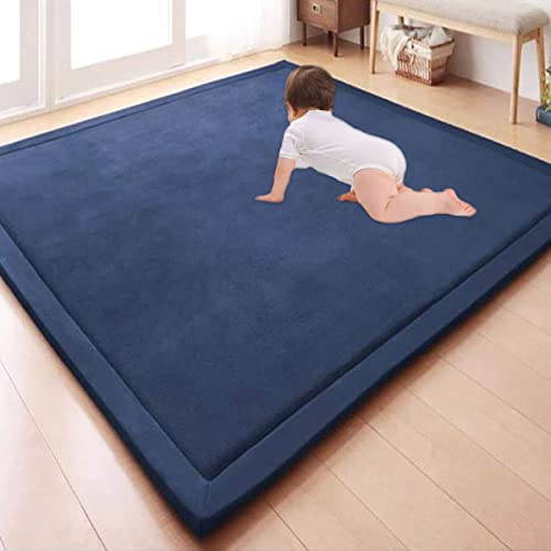 GGoty Großer Teppich, Korallen-Samt, Baby-Spielmatte, dick für Kinderzimmer, Arbeitszimmer, Küche, Kinderzimmer, Krabbelmatte für Babys, rutschfeste Yogamatte (120 x 120 x 2 cm, marineblau) von GGoty