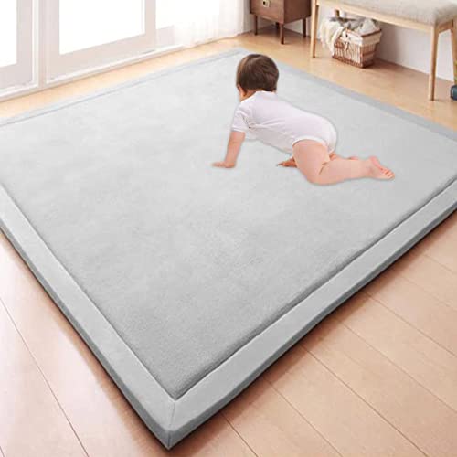 GGoty Großer Teppich, Korallen-Samt, Baby-Spielmatte, dick für Kinderzimmer, Arbeitszimmer, Küche, Kinderzimmer, Krabbelmatte für Babys, rutschfeste Yogamatte (150 x 200 x 2 cm, grau) von GGoty