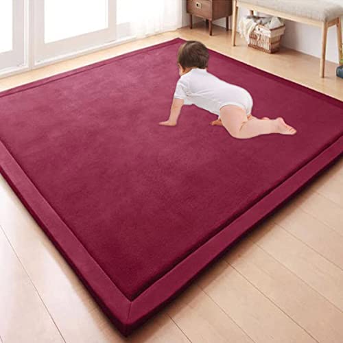 GGoty Großer Teppich, Korallen-Samt, Baby-Spielmatte, dick für Kinderzimmer, Arbeitszimmer, Küche, Kinderzimmer, Krabbelmatte für Babys, rutschfeste Yogamatte (120 x 150 x 2 cm, weinrot) von GGoty