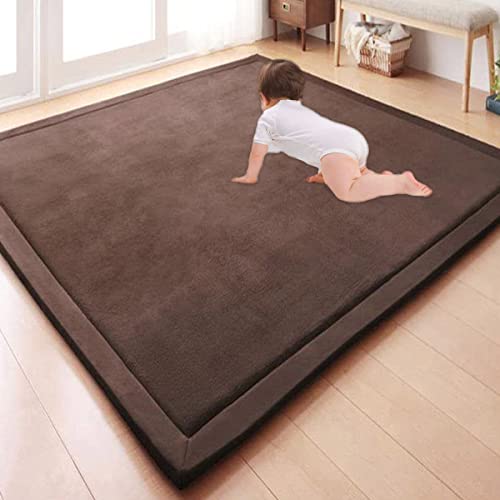 GGoty Großer Teppich, Korallen-Samt, Baby-Spielmatte, dick für Kinderzimmer, Arbeitszimmer, Küche, Kinderzimmer, Krabbelmatte für Babys, rutschfeste Yogamatte (120 x 200 x 2 cm, braun) von GGoty