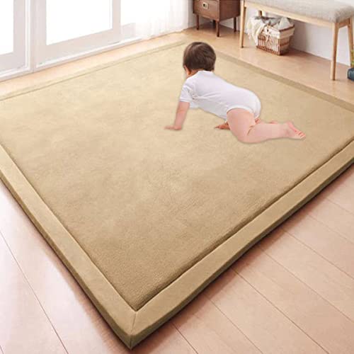 GGoty Großer Teppich, Korallen-Samt, Baby-Spielmatte, dick für Kinderzimmer, Arbeitszimmer, Küche, Kinderzimmer, Krabbelmatte für Babys, rutschfeste Yogamatte (180 x 200 x 2 cm, Khaki) von GGoty