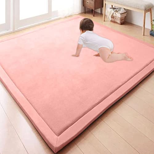 GGoty Großer Teppich, Korallensamt, Baby-Spielmatte, dick, für Kinder, Arbeitszimmer, Küche, Kinderzimmer, Krabbelmatte für Babys, rutschfeste Yogamatte (100 x 120 x 2 cm, Rosa) von GGoty