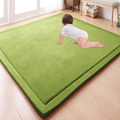 GGoty Großer Teppich, Korallensamt, Baby-Spielmatte, dick, für Kinder, Arbeitszimmer, Küche, Kinderzimmer, Krabbelmatte für Babys, rutschfeste Yogamatte (100 x 180 x 2 cm, grün) von GGoty