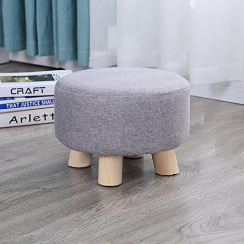 GGoty Holz-Fußhocker Ottoman-Hocker, runder Leinenstuhl, klein mit 4 Beinen, gepolstert für Schuhe, Wohnzimmer, Schlafzimmer (28 x 20 cm, grau) von GGoty