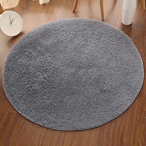 GGoty Runder Teppich weicher Plüsch Teppich Anti-Rutsch Shaggy Plüsch Bereich Teppiche Stuhl Matte Runde Wohnzimmer Boden Teppiche für Schlafzimmer Wohnzimmer (110cm,Grau B) von GGoty