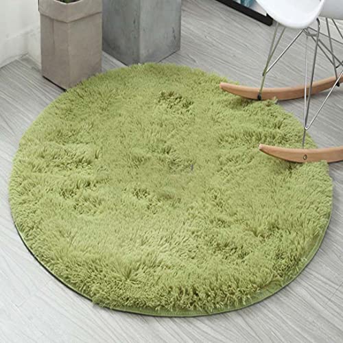 GGoty Runder Teppich weicher Plüsch Teppich Anti-Rutsch Shaggy Plüsch Bereich Teppiche Stuhl Matte Runde Wohnzimmer Boden Teppiche für Schlafzimmer Wohnzimmer (110cm,Grün A) von GGoty