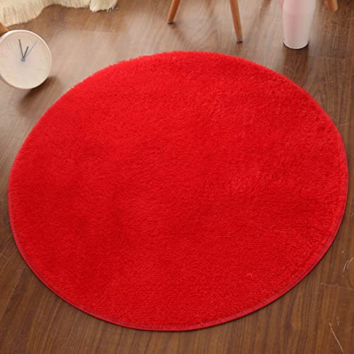 GGoty Runder Teppich weicher Plüsch Teppich Anti-Rutsch Shaggy Plüsch Bereich Teppiche Stuhl Matte Runde Wohnzimmer Boden Teppiche für Schlafzimmer Wohnzimmer (130cm,Rot B) von GGoty