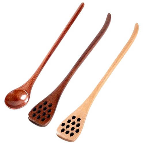 3pcs Honiglöffel 7 Zoll 3 Styles Holzhoniglöffel mit langem Griff Mehrzweck wiederverwendbarer Dipperstab für Kaffeemilch und Tee Home Kitchen Vorräte von GGpone
