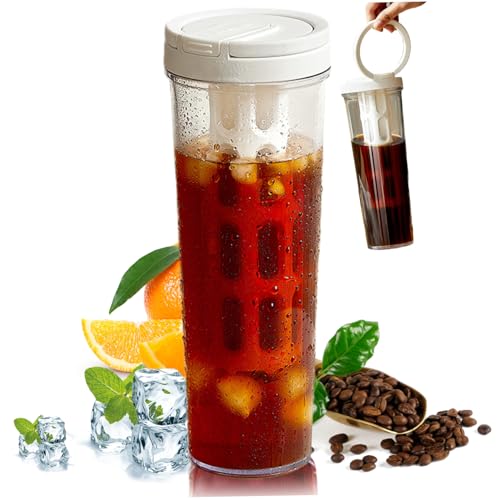 Cold Brew Pitcher 34 oz Cold Brew Coffee Maker Leak Proof Flasche Tragbare Eced Coffee Maker Tasse mit Griff und feinem Netzfilter leicht zu reinigen für Eistee, Saftweiß Pi von GGpone