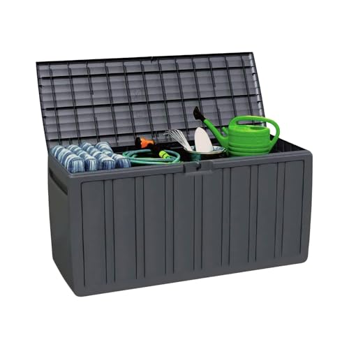 Außentruhe aus grauem Harz | GH91 | Außenbox für Garten, Terrasse oder Balkon | wasserdichte Truhe | Truhe für Gegenstände und Spielzeug | 270 Liter | 117 x 45,5 x 57 cm von GH91 GARDEN HOUSE GARAGE 91
