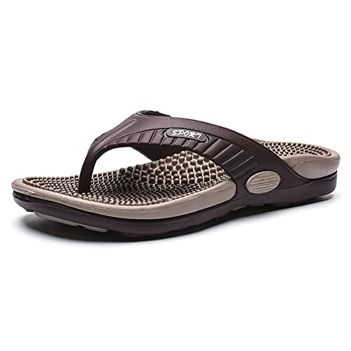 Akupressur Reflexzonenmassage Flip Flop Mit Fußgewölbeunterstützung Für Plattfüße Und Plantarfasziitis, Fuß Akupunkt Massage Hausschuhe Outdoor Sommer Strandsandale ( Color : Khaki , Size : 43 EU ) von GHAKKE