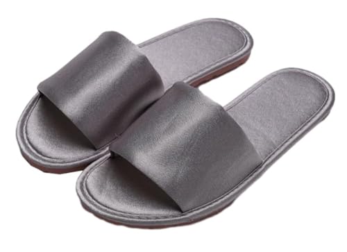 GHAKKE Damen-Satin-Hausschuhe Elegante Hausschuhe Mit Offener Spitze Für Drinnen Und Draußen Leichtgewichtige, Bequeme, rutschfeste, Flache Sandalen Lässige Hausschuhe(Gray,37/38 EU) von GHAKKE