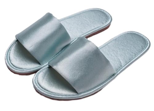 GHAKKE Damen-Satin-Hausschuhe Elegante Hausschuhe Mit Offener Spitze Für Drinnen Und Draußen Leichtgewichtige, Bequeme, rutschfeste, Flache Sandalen Lässige Hausschuhe(Light Blue,39/40 EU) von GHAKKE
