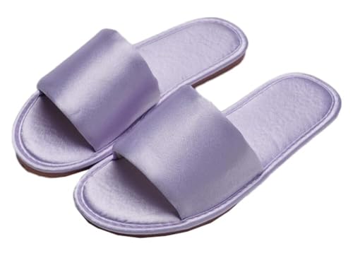 GHAKKE Damen-Satin-Hausschuhe Elegante Hausschuhe Mit Offener Spitze Für Drinnen Und Draußen Leichtgewichtige, Bequeme, rutschfeste, Flache Sandalen Lässige Hausschuhe(Purple,37/38 EU) von GHAKKE