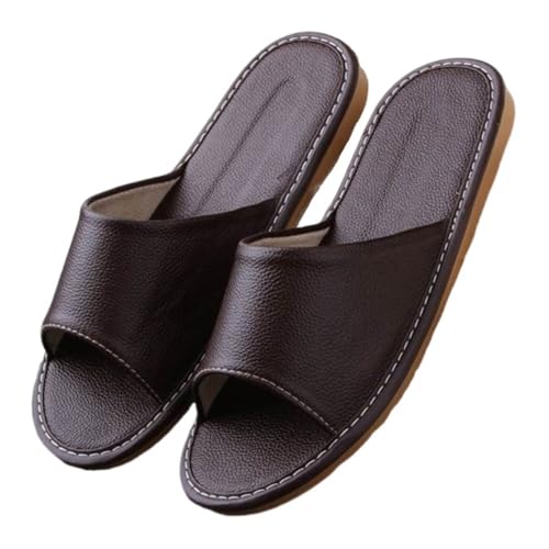 GHAKKE Hausschuhe Aus Echtem Leder Herren Und Damen Hausschuhe Mit Offener Spitze Für Drinnen Und Draußen Lässige Hausschuhe Für Paare Bequeme, rutschfeste Ledersandalen Für Büro(Brown,36/37 EU) von GHAKKE