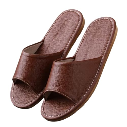 GHAKKE Hausschuhe Aus Echtem Leder Herren Und Damen Hausschuhe Mit Offener Spitze Für Drinnen Und Draußen Lässige Hausschuhe Für Paare Bequeme, rutschfeste Ledersandalen Für Büro(Coffee,36/37 EU) von GHAKKE