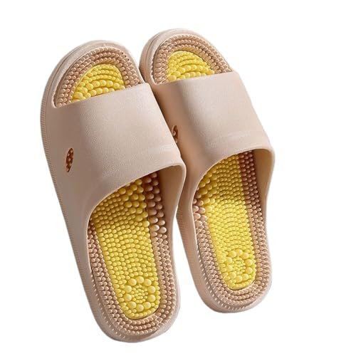 Massage-Hausschuhe Bei Plantarfasziitis Damen Und Herren Akupunktur-Reflexzonenmassage-Sandalen Komfortable, Rutschfeste Duschschuhe Akupressur-Hausschuhe Zur Schmerzlinderung(Apricot,38/39 EU) von GHAKKE