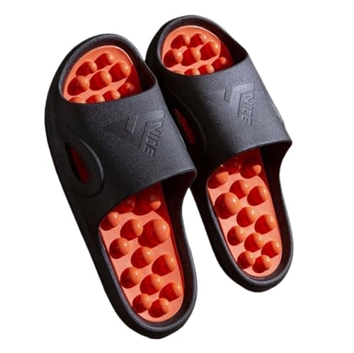 Massageball-Akupressur-Hausschuhe Damen Und Herren Reflexzonen Massage- Und Akupunktur-Sandalen Fußmassagegerät-Duschschuhe Für Zuhause Lindert Nervenverspannungen(Black,44/45 EU) von GHAKKE