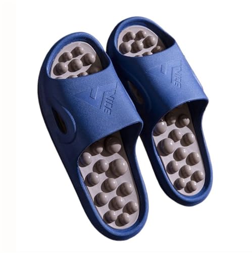 Massageball-Akupressur-Hausschuhe Damen Und Herren Reflexzonen Massage- Und Akupunktur-Sandalen Fußmassagegerät-Duschschuhe Für Zuhause Lindert Nervenverspannungen(Dark Blue,42/43 EU) von GHAKKE