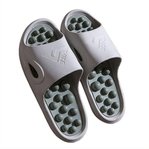 Massageball-Akupressur-Hausschuhe Damen Und Herren Reflexzonen Massage- Und Akupunktur-Sandalen Fußmassagegerät-Duschschuhe Für Zuhause Lindert Nervenverspannungen(Gray,44/45 EU) von GHAKKE