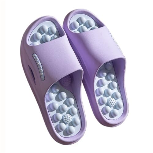 Massageball-Akupressur-Hausschuhe Damen Und Herren Reflexzonen Massage- Und Akupunktur-Sandalen Fußmassagegerät-Duschschuhe Für Zuhause Lindert Nervenverspannungen(Purple,38/39 EU) von GHAKKE
