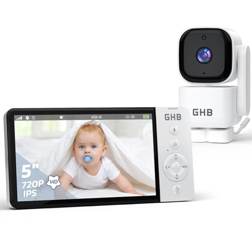 GHB Babyphone mit Kamera 5 Zoll 350° Rotation 5000mAh 720P Nachtsicht VOX-Modus Digitalzoom GegensprechfunktionTemperaturanzeige ABM720C von GHB