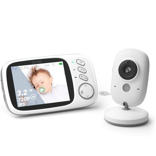 GHB Babyphone mit Kamera Baby Monitor 3.2" LCD Nachtsicht VOX Modus Gegensprechfunktion und Schlaflieder drinnen von GHB
