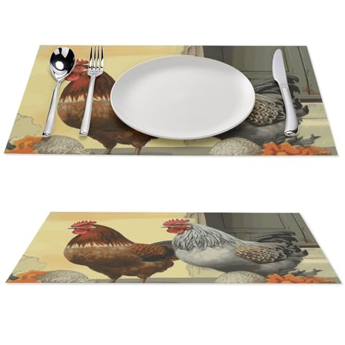 Platzsets 6er Set Tischset Platzsets Italienische Hühner rutschfest Hitzebeständig Platzsets für Küchentisch Innen/Außen Waschbar Platzset Abwischbar Esstisch Matten von GHBNK