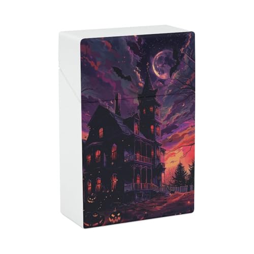 Schwarzes Haunted House Zigarettenetui – Wasserdicht & Knautschsicher Zigarettenetui für 20 King Size Zigaretten, Tragbare Reisebox im Taschenformat für Männer & Frauen von GHBNK