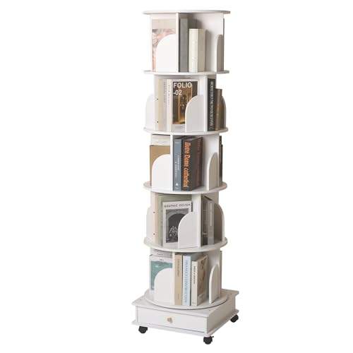 GHBRHBJ Drehbarer Bücherregal-Turm aus Massivholz, um 360 Grad drehbares Bücherregal, schmales Bücherregal, zwei Farben, zwei Stile, drehbares Bücherregal für Zuhause, Büro, Arbeitszimmer (Weiß, 6 von GHBRHBJ