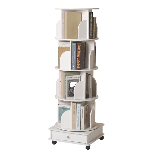 GHBRHBJ Drehbarer Bücherregal-Turm aus Massivholz, um 360 Grad drehbares Bücherregal, schmales Bücherregal, zwei Farben, zwei Stile, drehbares Bücherregal für Zuhause, Büro, Arbeitszimmer (Weiß, 5 von GHBRHBJ