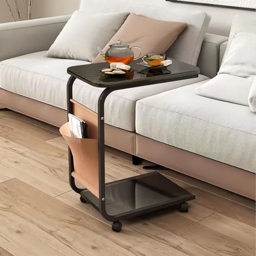 GHBXJX Beistelltisch C Form Couchtisch mit Rollen, Modern Nachttisch Klein Wohnzimmertisch Holz Sofatisch Kaffeetisch Beistelltische fürs Wohnzimmer und Schlafzimmer, 45x30x65cm,Schwarz von GHBXJX