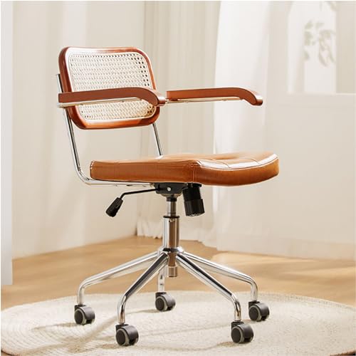 GHBXJX Bürosessel, Retro Bürostühle, Chefsessel 150 kg Belastbarkeit, Schreibtischsessel mit Rollen und Armlehne, Schreibtischstuhl Ergonomisch, Leder-Kissen, Höhenverstellbar,Gelb,armlehne von GHBXJX