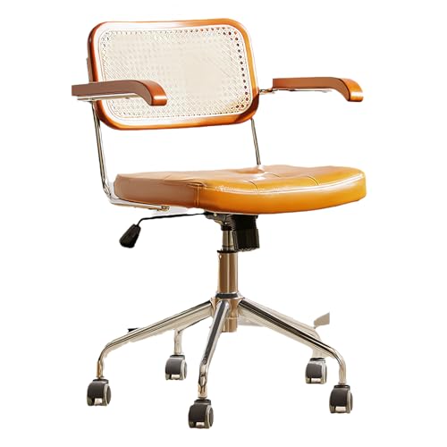 GHBXJX Bürosessel, Retro Bürostühle, Holz Schreibtischsessel mit Armlehne, Leder Bürostuhl Bürostuhl 150 kg Belastbarkeit, Schreibtischstuhl Ergonomisch, Höhenverstellbar, Gelb von GHBXJX