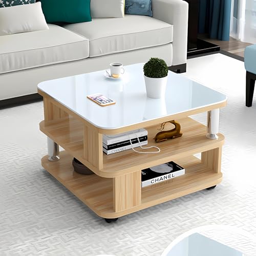 GHBXJX Klein Couchtisch mit Stauraum und Rollen, Sofa Beistelltisch Holztisch Wohnzimmer Tisch, Wohnzimmertisch Holz Stubentisch, Coffee Table Couchtische, 50x50x55 cm,D von GHBXJX