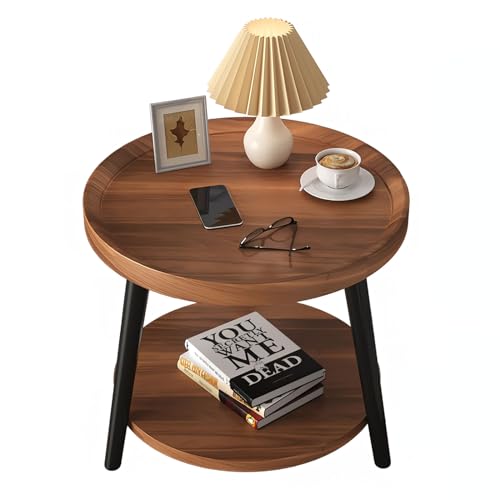 GHBXJX Modern Couchtisch Rund Holz Beistelltisch, Klein Wohnzimmertisch mit Stauraum, Nachttisch 2 Ebenen Sofatisch, Runder Couch Tisch für Wohnzimmer und Schlafzimmer,40x40x48cm von GHBXJX