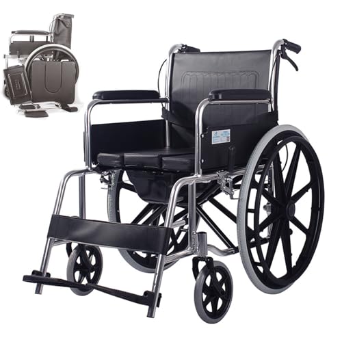 GHCCDAM Selbstbekannter Manueller Rollstuhl, Faltende Ältere Badezimmerstuhl Und Toilette, Commode-Toilettenstuhl Mit Rädern, Behinderte Aluminiumlegierung Tragbarer Multifunktionsrollstuhl von GHCCDAM