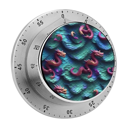 3D Magische Drachenwaage Küchentimer, manuelle 60-Minuten-Aufzieh-Timer mit lautem Alarm, magnetische Rückseite, mechanische Küchentimer, keine Batterien erforderlich, Countdown-Timer zum Kochen von GHENBLT