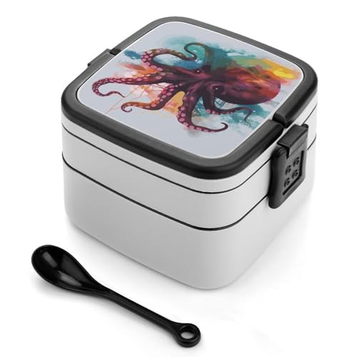 Abstrakte bunte Oktopus-Bento-Box für Erwachsene, stapelbar, 2 Schichten, wiederverwendbar, auslaufsicher, Lunchbehälter für Erwachsene, Reisen, 940 ml, Lunchbox mit Löffel, tragbare Bento-Boxen Abstrakte bunte Oktopus-Bento-Box für Erwachsene, stapelbar, 2 Schichten, wiederverwendbar, auslaufsicher, Lunchbehälter für Erwachsene, Reisen, 940 ml, Lunchbox mit Löffel, tragbare Bento-Boxen von GHENBLT