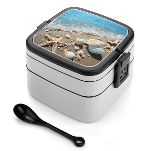 Beach Seashells Seestern Bento-Box für Erwachsene, stapelbar, 2 Schichten, wiederverwendbar, auslaufsicher, Lunchbehälter für Erwachsene, Reisen, 940 ml, Lunchbox mit Löffel, tragbare Bento-Boxen Beach Seashells Seestern Bento-Box für Erwachsene, stapelbar, 2 Schichten, wiederverwendbar, auslaufsicher, Lunchbehälter für Erwachsene, Reisen, 940 ml, Lunchbox mit Löffel, tragbare Bento-Boxen von GHENBLT