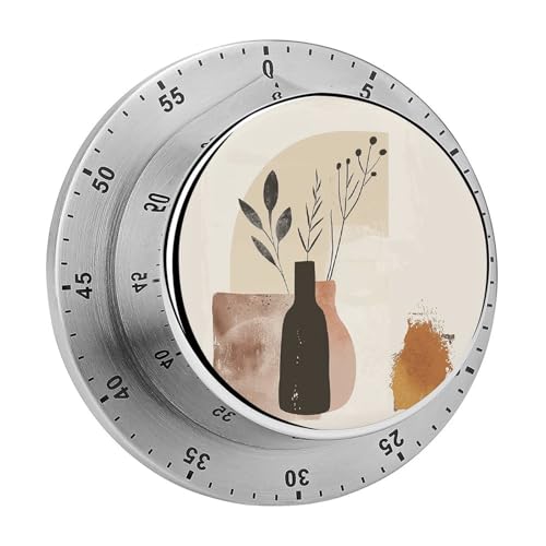 Beige und Braun Küchentimer, manuelle 60-Minuten-Aufzieh-Timer mit lautem Alarm, magnetische Rückseite, mechanische Küchentimer, keine Batterien erforderlich, Countdown-Timer zum Kochen und Backen von GHENBLT