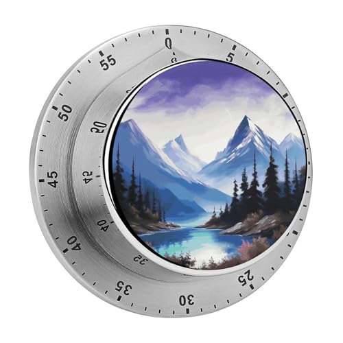 Berge Malerei Küchentimer, manuelle 60-Minuten-Aufzieh-Timer mit lautem Alarm, magnetische Rückseite, mechanische Küchentimer, keine Batterien erforderlich, Countdown-Timer zum Kochen Backen von GHENBLT
