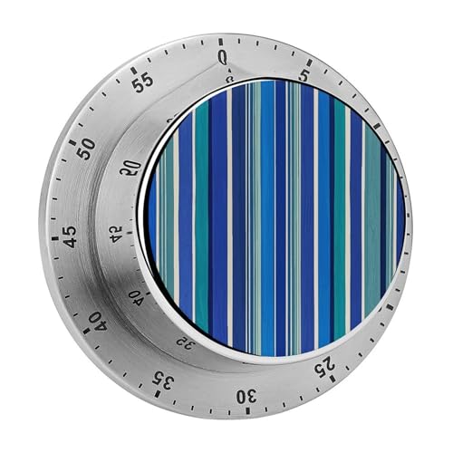 Blue Stripe Küchentimer, manuelle 60-Minuten-Aufzieh-Timer mit lautem Alarm, magnetische Rückseite, mechanische Küchentimer, keine Batterien erforderlich, Countdown-Timer zum Kochen und Backen von GHENBLT