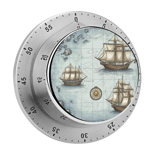 Bootskarte Küchentimer, manuelle 60-Minuten-Aufzieh-Timer mit lautem Alarm, magnetische Rückseite, mechanische Küchentimer, keine Batterien erforderlich, Countdown-Timer zum Kochen und Backen von GHENBLT
