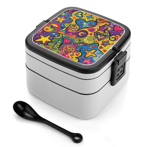 Bunte Bento-Box für Erwachsene, stapelbar, 2 Schichten, wiederverwendbar, auslaufsicher, Lunchbehälter für Erwachsene, Reisen, 940 ml, Lunchbox mit Löffel, tragbare Bento-Boxen, mikrowellen- und Bunte Bento-Box für Erwachsene, stapelbar, 2 Schichten, wiederverwendbar, auslaufsicher, Lunchbehälter für Erwachsene, Reisen, 940 ml, Lunchbox mit Löffel, tragbare Bento-Boxen, mikrowellen- und von GHENBLT
